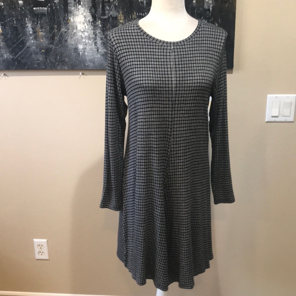 Lou & Grey LOFT Long Sleeve Black & White Striped Jersey Swing Pullover Dress-S